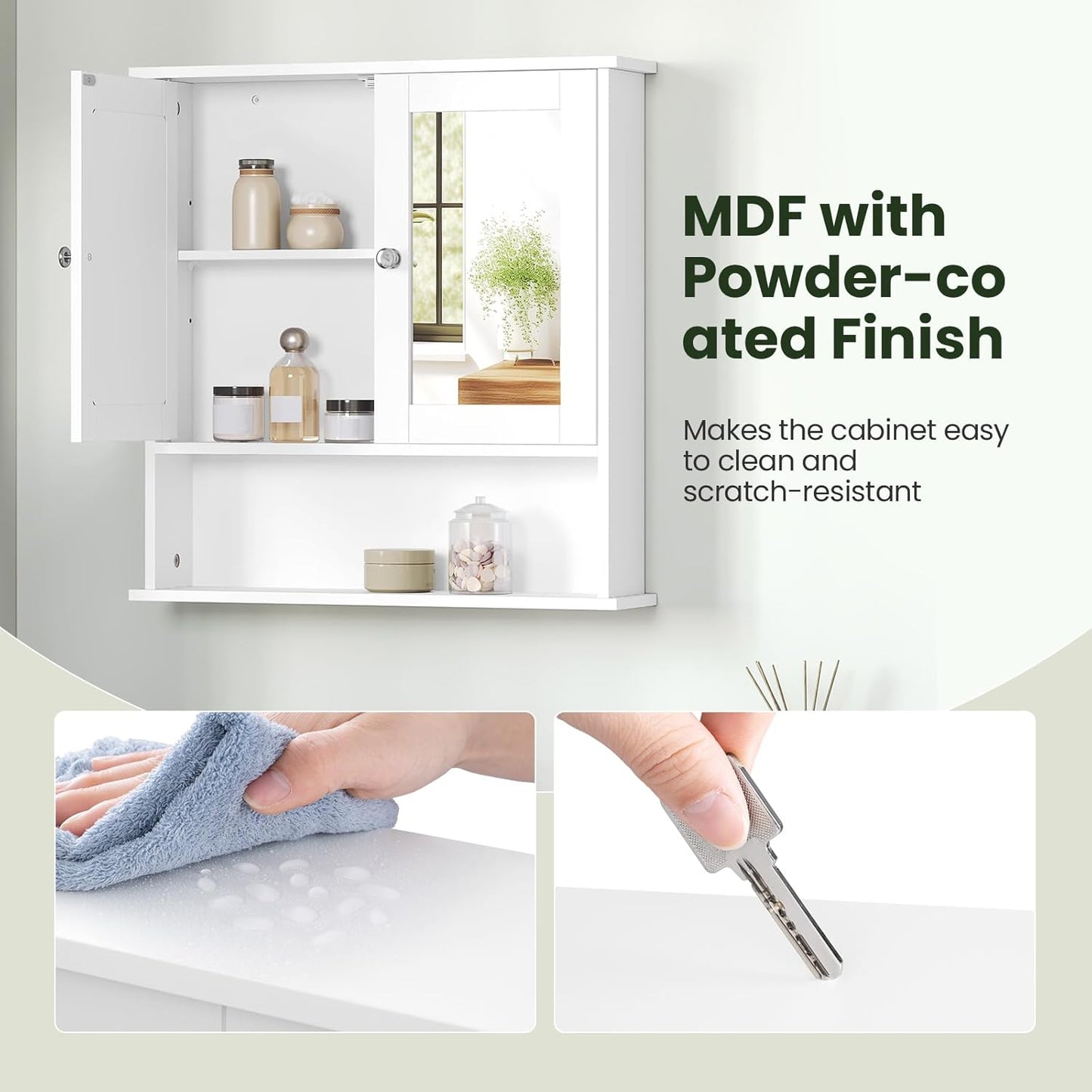 Eugad Armoire de toilette avec miroir - Armoire murale MDF résistant à l'humidité - Etagère réglable - Blanc - 56 x 13 x 58,5 cm