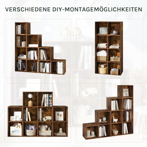 Woltu Bibliothèque à 10 compartiments - Séparation de pièces et escalier - Brun rustique - 120 x 120 x 30 cm