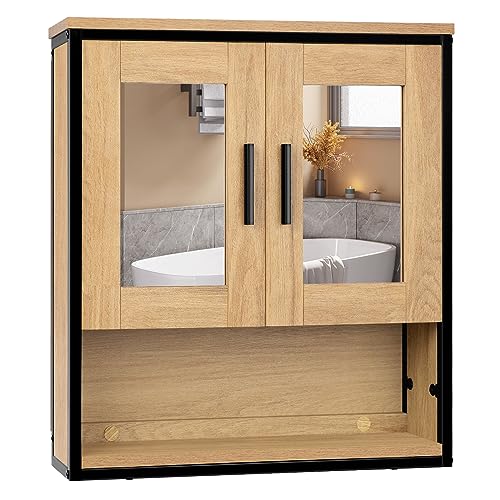 Eugad Armoire de toilette avec 2 portes et miroir Chêne clair 56 x 13 x 60 cm