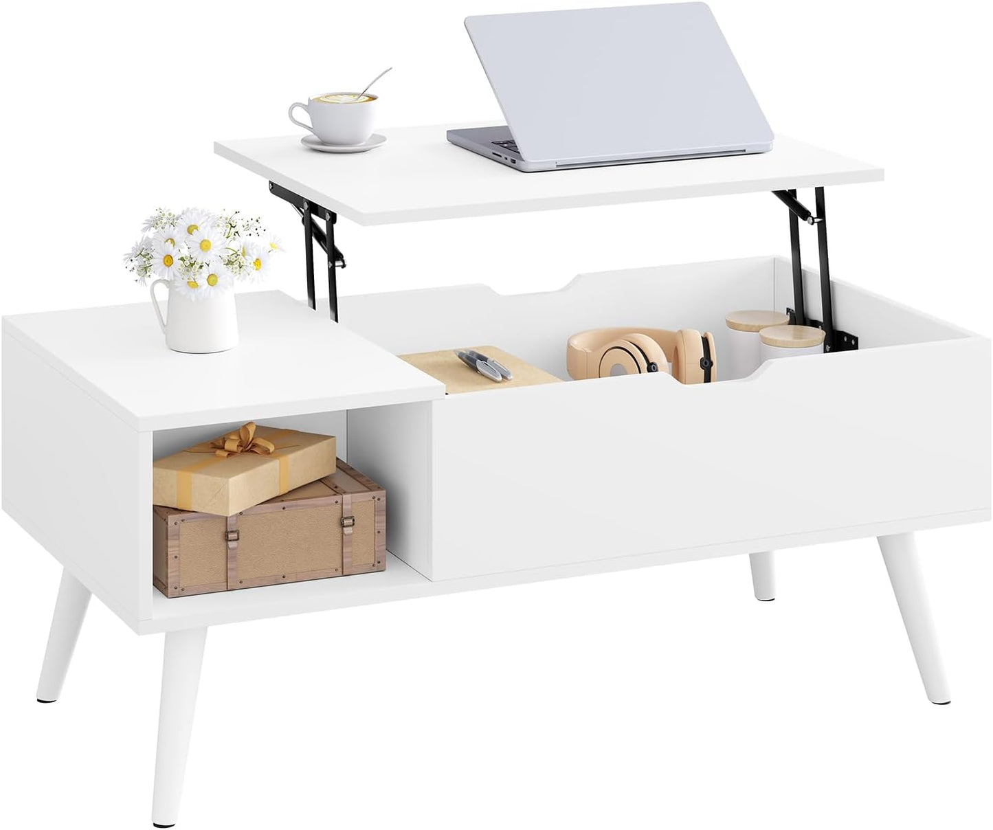 Table basse relevable Woltu - extensible et réglable (100 x 50 x 43-57 cm) - blanche