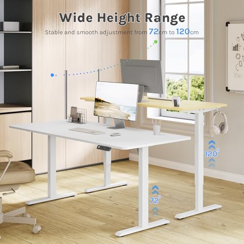 Woltu Bureau électrique réglable - Blanc - 160 x 70 cm - 72 à 120 cm de hauteur - Avec chargeur USB et modes de mémorisation