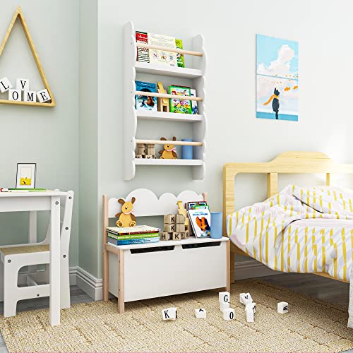 Woltu Banc de rangement avec dossier et coffre à jouets pour enfants Blanc 60 x 25,5 x 55 cm