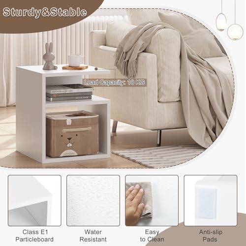 Eugad Table de nuit avec 3 étagères - Table de lit moderne en bois blanc - 35 x 35 x 41 cm - Meuble peu encombrant pour la chambre et le salon