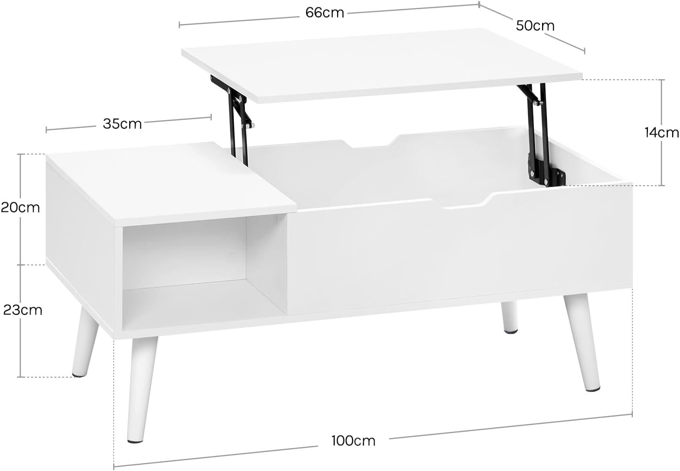 Table basse relevable Woltu - extensible et réglable (100 x 50 x 43-57 cm) - blanche