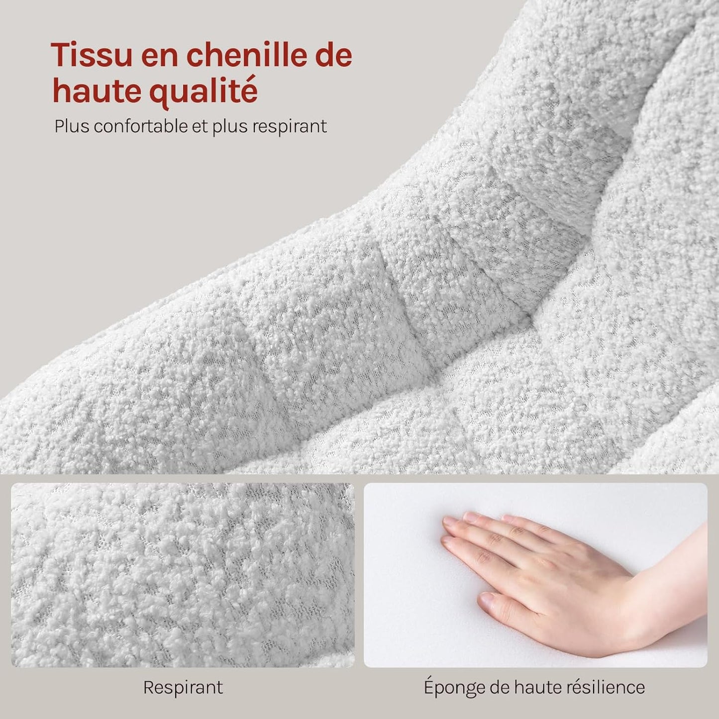 Woltu Chaise longue réglable en chenille avec dossier - pivotante - blanche - 42,5 x 35 x 72 cm