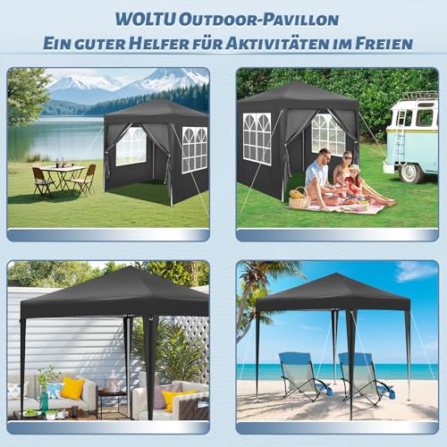Woltu Pavillon pliant 2 x 2 m avec 6 parois latérales - Hydrofuge, protection UV 50+, hauteur réglable, anthracite