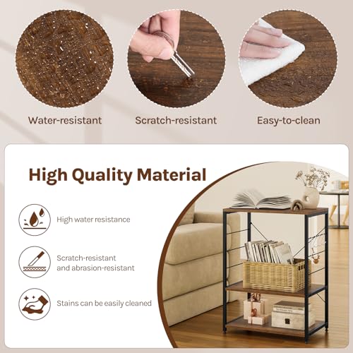 Woltu Kitchen Rack with 4 S-Shaped Hooks - Chariot de cuisine en acier avec étagères en MDF - Noir - 60 x 40 x 82 cm