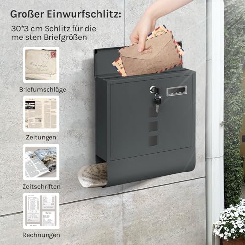 Boîte aux lettres Woltu avec bac à journaux - Anthracite - 10 x 30,8 x 33,8 cm