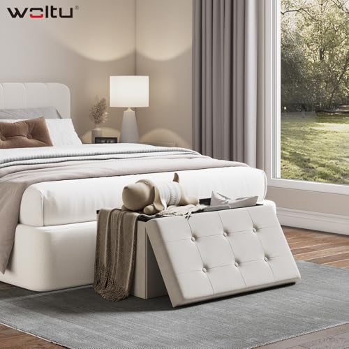 Woltu Banc de rangement velours crème 80L 76 x 37,5 x 38 cm
