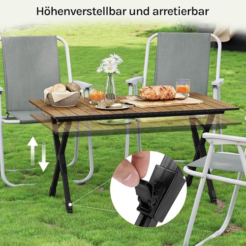 Table de camping pliable Woltu - Aluminium - Bois - 90 x 60 cm - Hauteur réglable