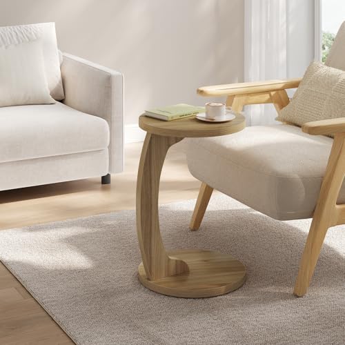 Woltu Table d'appoint en C ronde - Chêne clair MDF - 38 x 55 cm