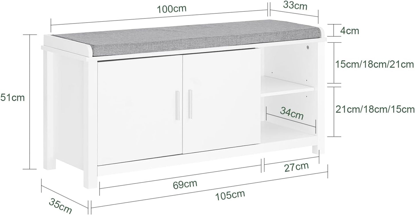 SoBuy FSR168-W Meuble à chaussures avec siège - 2 portes 2 compartiments ouverts - 105 x 35 x 51 cm - blanc