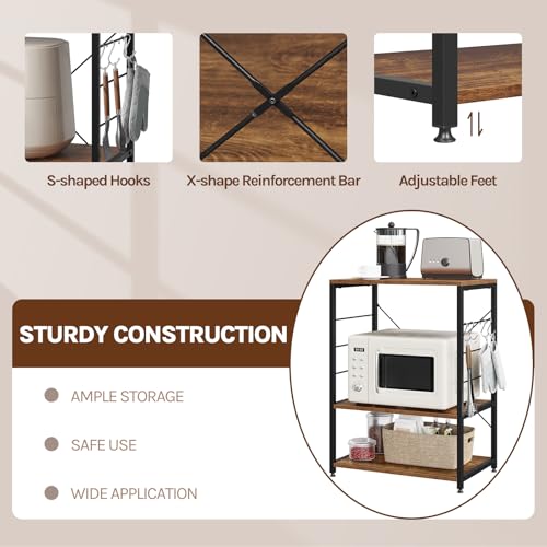Woltu Kitchen Rack with 4 S-Shaped Hooks - Chariot de cuisine en acier avec étagères en MDF - Noir - 60 x 40 x 82 cm