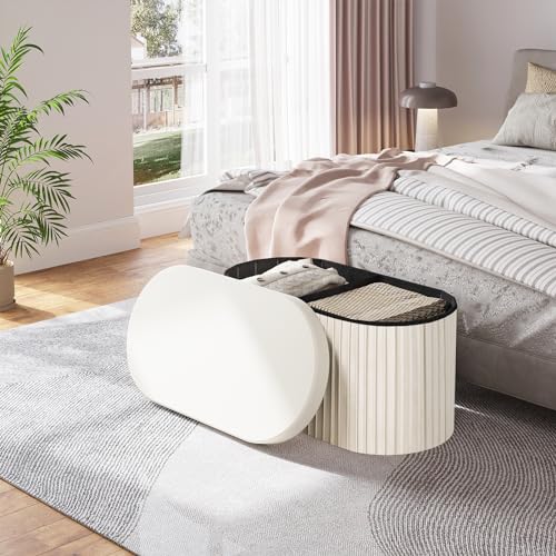 Banc de rangement Woltu avec revêtement en velours doux - Crème - 76 x 38 x 38 cm
