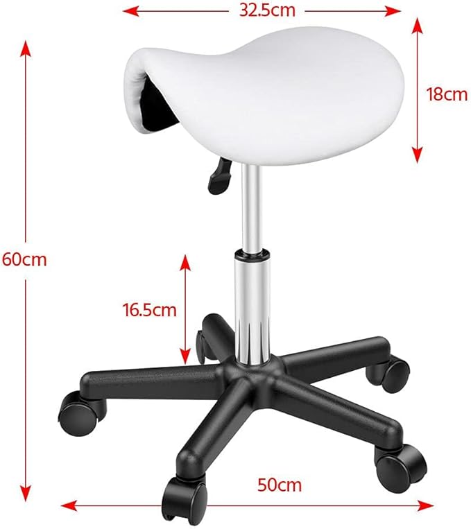 Yaheetech Saddle Stool - Tabouret mobile - Siège selle - Hauteur réglable - 5 roues - Blanc