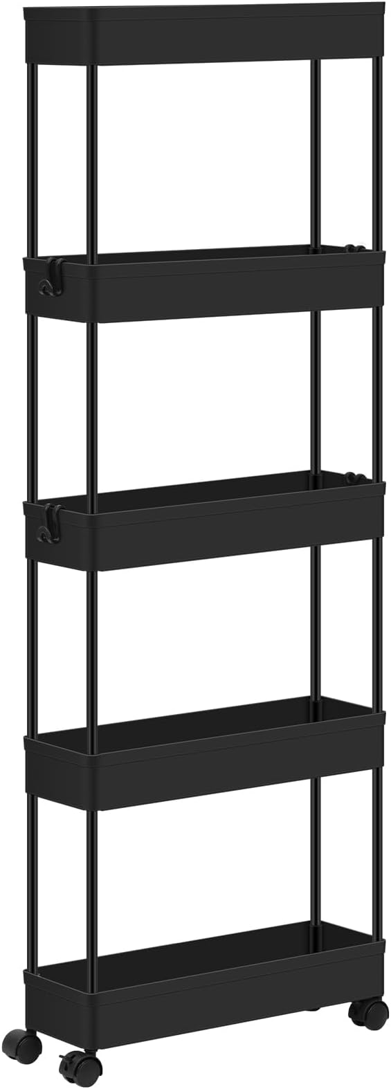 Klihome Service trolley - chariot de rangement à roulettes - 5 étagères - étroit 12,5 cm - noir mat