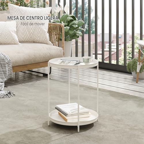 Table d'appoint ronde Woltu avec 2 étagères amovibles - Métal, Crème - Ø44 cm, Hauteur 57 cm