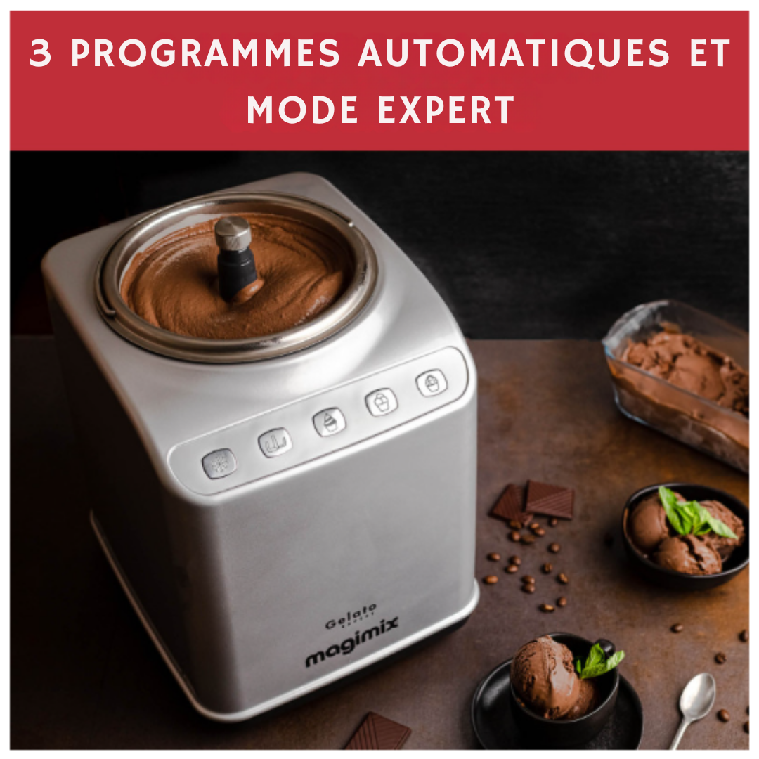 Magimix - Machine à glace auto-congelante - Sorbet/Glace/Grantité - 3 programmes automatiques - 2L - Argent