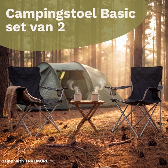 TRVLMORE Chaises de camping - pliables - 2-Pack - Capacité de charge 120KG - Sac de transport inclus - Chaise pliante - Chaise de pêche - Chaise de camping - Chaise pliante - Noir
