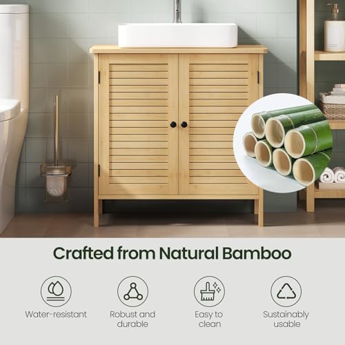 Eugad Armoire de salle de bain en bambou avec 2 portes - Armoire de buanderie sur pied - Bambou/Naturel - 60 x 30 x 60 cm
