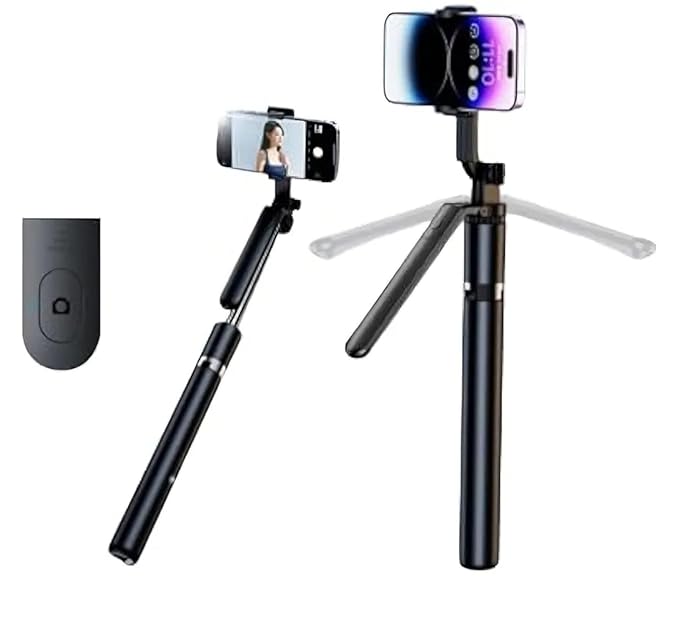 R16 Bâton de selfie extensible avec trépied - 157 cm - Télécommande Bluetooth - Rotation à 360° - Poignée d'équilibre - Pour Smartphone et GoPro