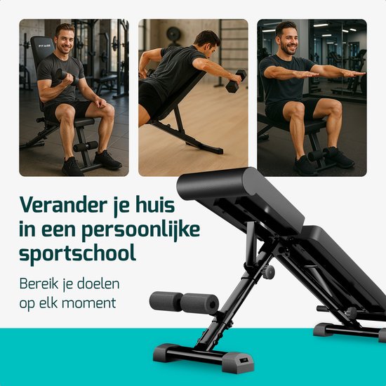 FITAGE Fitness Bench - Banc de musculation jusqu'à 300KG - Réglable - Pliable - Noir