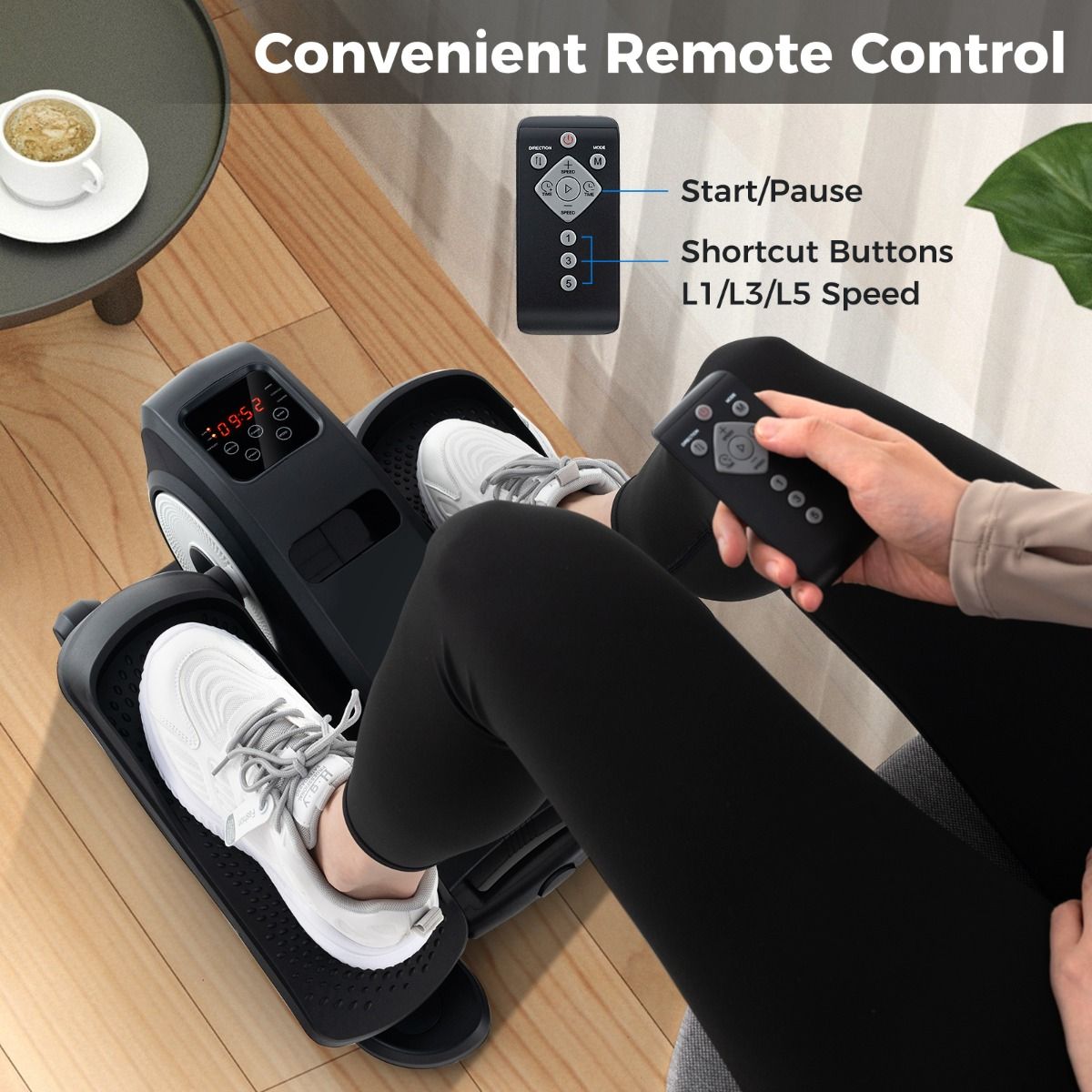 Appareil d'entraînement elliptique Coast à placer sous le bureau - électrique - avec écran et télécommande - noir