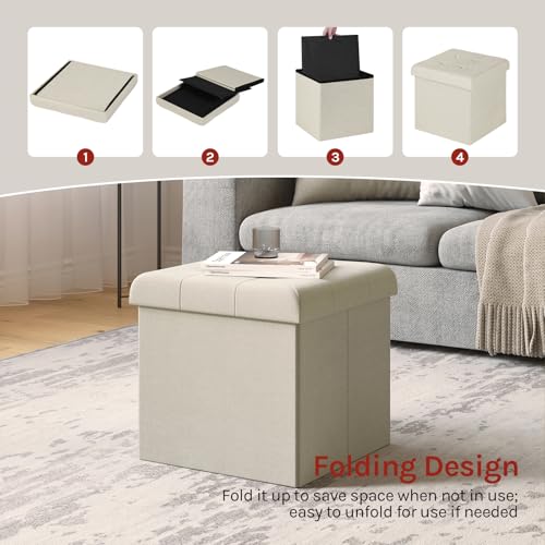 Woltu Tabouret pliable avec rangement - Blanc crème - 37,5 x 37,5 x 38 cm