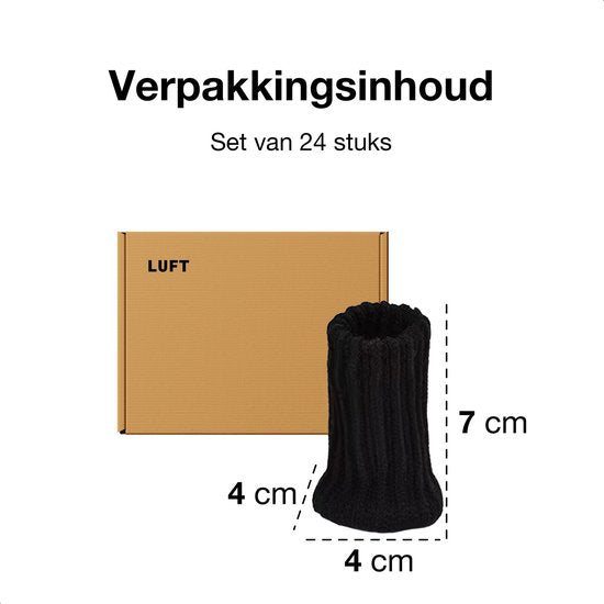 Luft Protège-jambes de chaise - 24 chaussettes - Avec feutre anti-rayures - Protection du sol - Protège-jambes de chaise - Rond - Stretch - Noir - Chaussettes de chaise - Capuchons pour pieds de chaise - Pieds de meuble