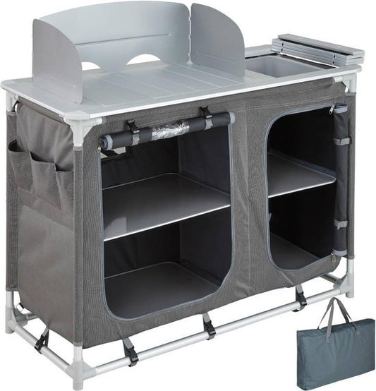tectake - Cuisine de camping cuisine de camping - avec pare-brise et compartiments de rangement - 116x52x107cm - 402920