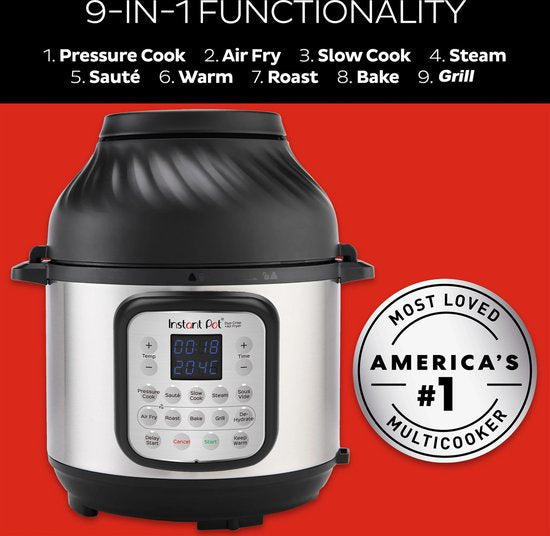 Multicuiseur Instant Pot Duo Crisp 7,6 L + friteuse à air chaud - Autocuiseur 11-en-1 - Mijoteuse - Cuisson sous vide - Friteuse à air chaud - Système à double couvercle - Jusqu'à 8 portions