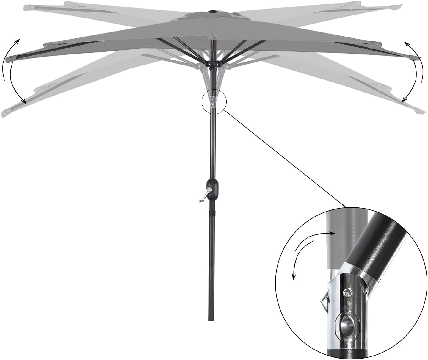 Angel Living Parasol de balcon - Semi-circulaire - 245 x 120 cm - Gris