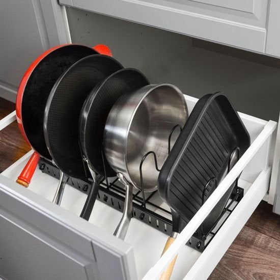 Support à casseroles Nexxt – Fini les piles de casseroles – Réglable et extensible – Organiseur à 7 compartiments