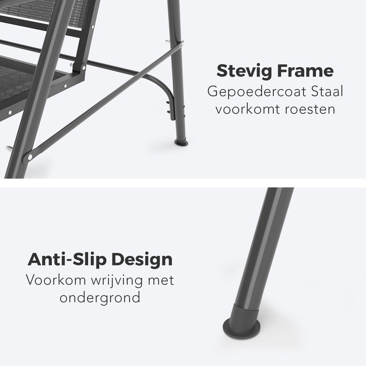 Balançoire LifeGoods - 3 places - jusqu'à 250KG - Toit inclinable - Parasol résistant aux UV - 172x104x162cm - Gris