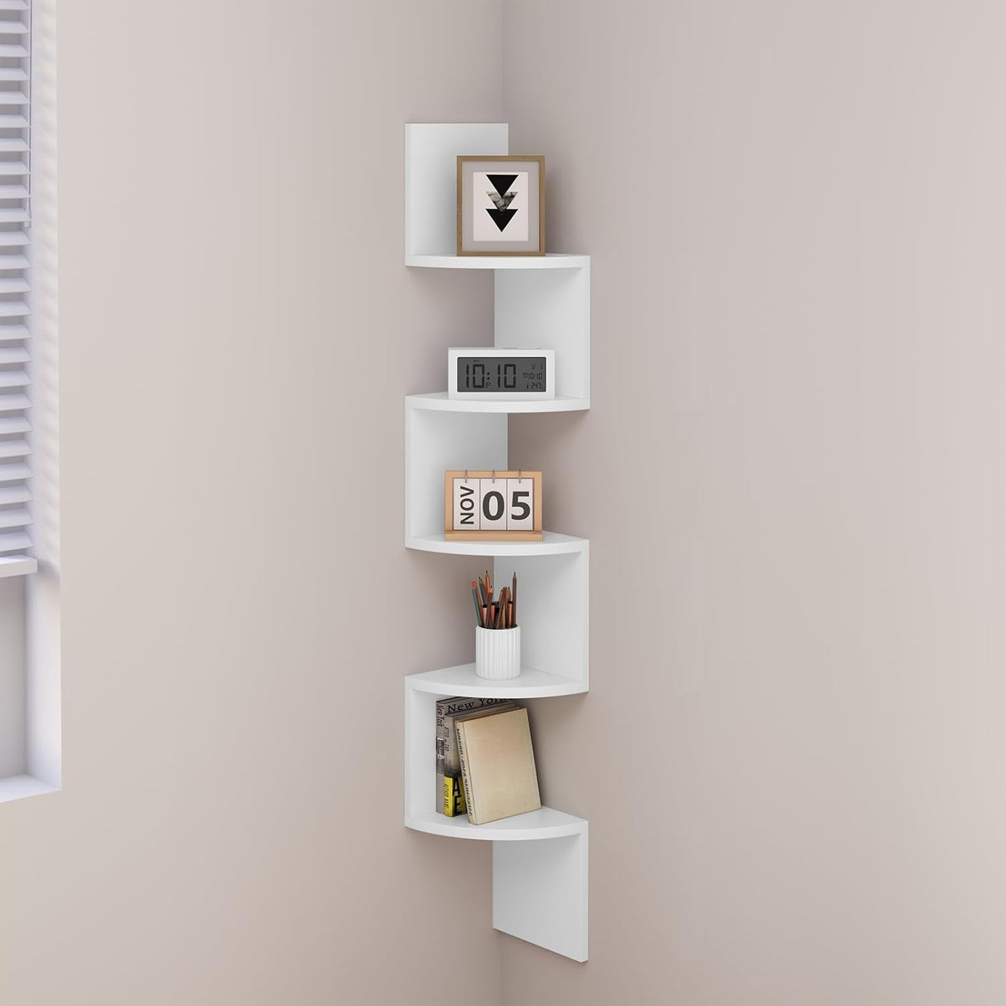 Woltu RG9313ws2 - Étagère murale Zigzag 5 niveaux - Blanc - 19,5 x 19,5 x 123 cm