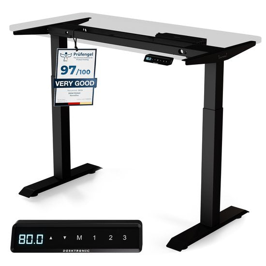Bureau assis-debout Desktronic HomeOne à réglage électrique de la hauteur, structure noire, plateau 120 x 60 - 160 x 80 cm