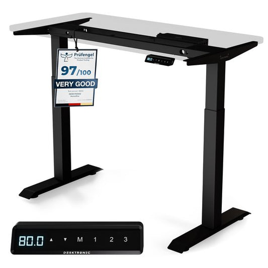 Bureau assis-debout Desktronic HomeOne à réglage électrique de la hauteur, structure noire, plateau 120 x 60 - 160 x 80 cm