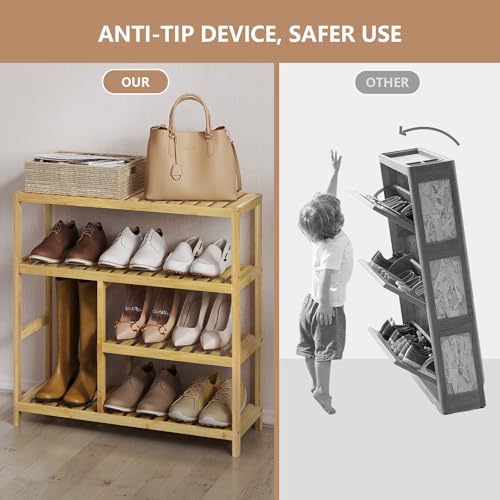 Woltu Shoe Rack 4 Layers - Bamboo Natural - 68 x 26 x 68.5 cm