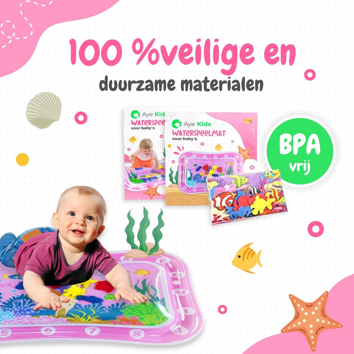AyeKids Waterspeelmat - Watermat - Speelkleed - Opblaasbaar - Watermat Baby - Roze
