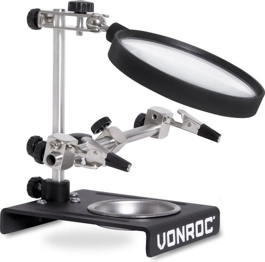 VONROC Troisième main avec loupe - Inclut 2 bras réglables, un pied lourd et un plateau de collecte