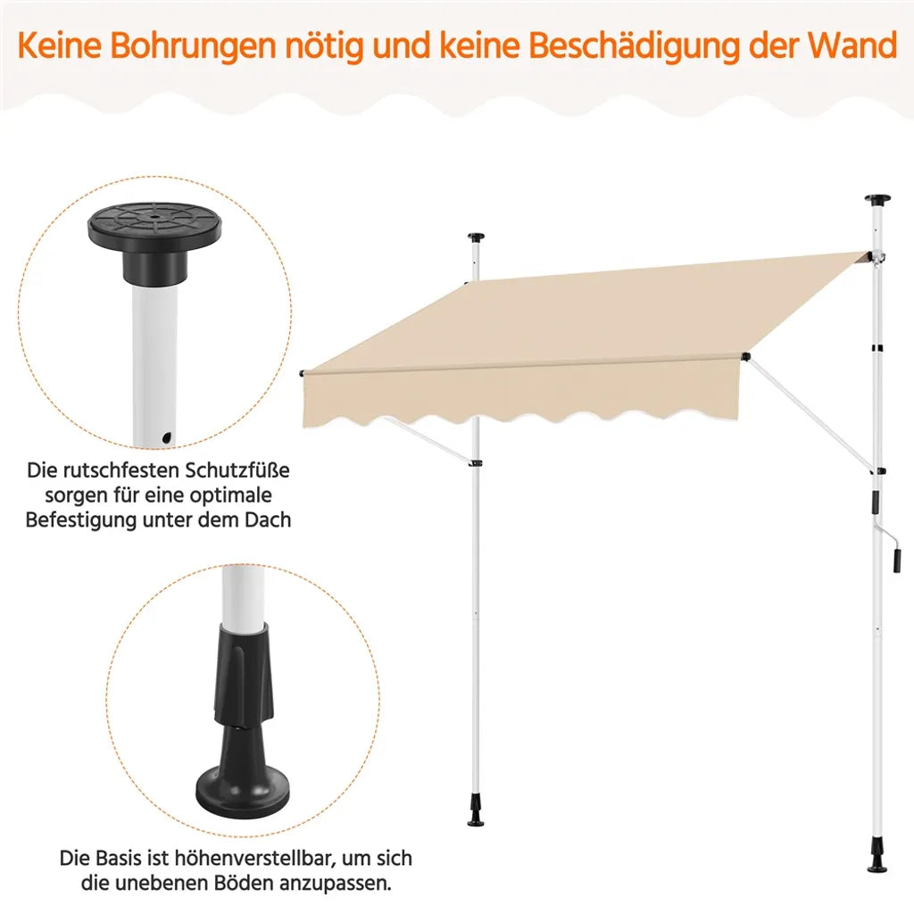 Yaheetech Parasol de balcon 200 × 180 cm - Beige - Parasol à pince sans perçage avec manivelle et hauteur réglable 210-300 cm