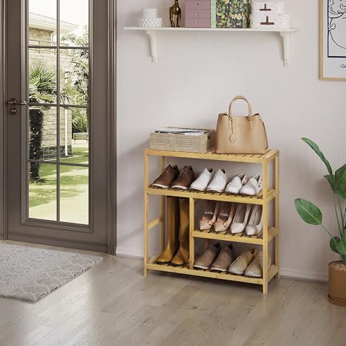Woltu Shoe Rack 4 Layers - Bamboo Natural - 68 x 26 x 68.5 cm