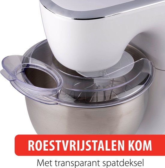 alpina Food Processor - Robot de cuisine - Bol mélangeur en acier inoxydable 5L - 3 Accessoires - Blanc