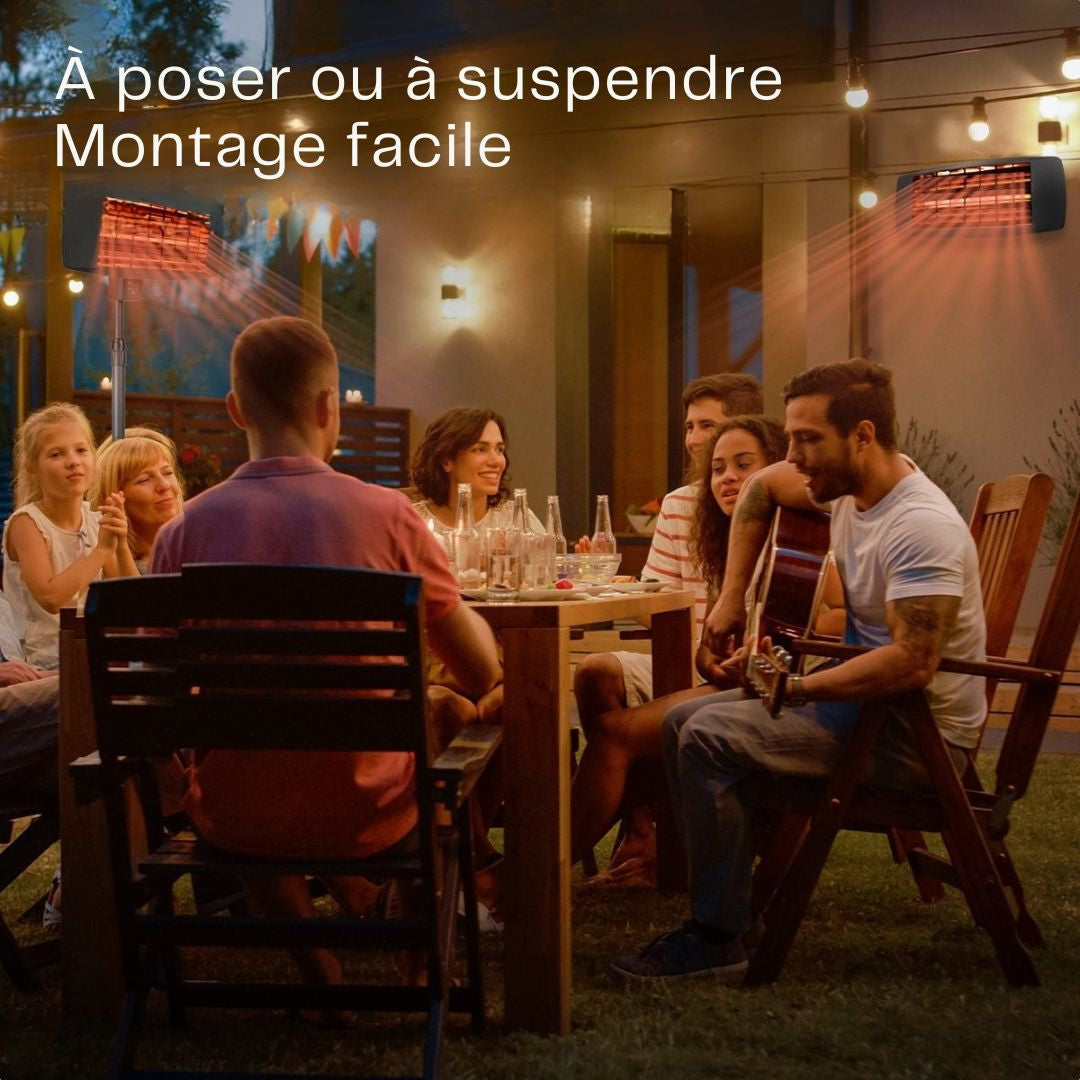 Chauffage de terrasse - Auronic - Électrique - 2000W - Télécommande incluse - 3 niveaux - Noir