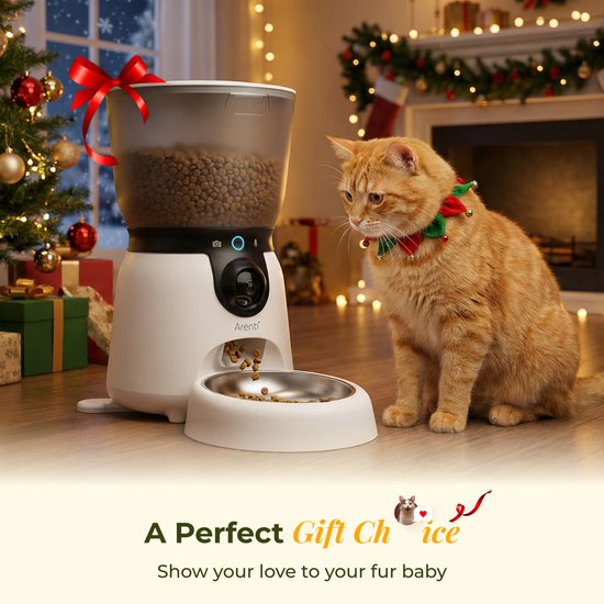 Arenti Petfeeder2 : distributeur automatique de nourriture 4 L avec caméra orientable - fontaine 3 L - pour chats et chiens – distributeur intelligent avec caméra – 3 MP (2K) et vision nocturne – Audio bidirectionnel – Distributeur automatique de nourritu