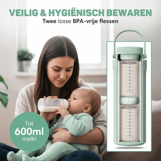 Vulpes Goods® BabyCare - Refroidisseur de lait pour les déplacements - Refroidisseur de lait maternel portable - Bouteille en acier inoxydable de 750 ml + 2 bouteilles de 300 ml sans BPA - Refroidissement jusqu'à 24 heures - Refroidisseur de lait maternel