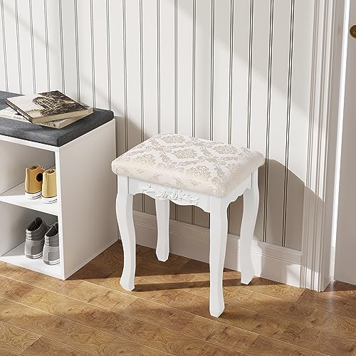 Woltu Tabouret de maquillage baroque - Tabouret de coiffeuse blanc à doublure souple - 40x30x50 cm
