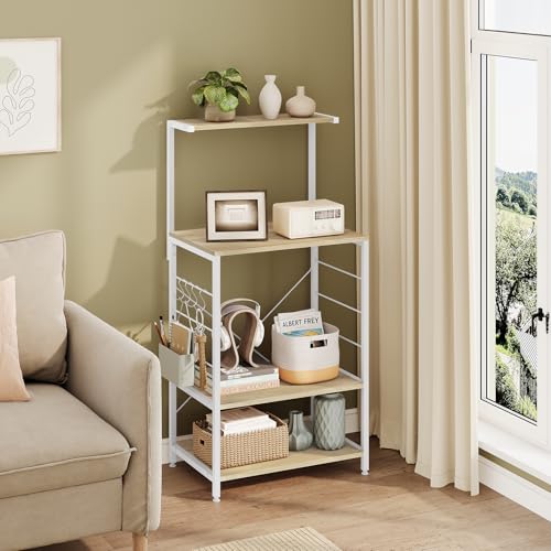Woltu Armoire de cuisine avec 4 étagères Chêne clair et blanc 60 x 40 x 123 cm