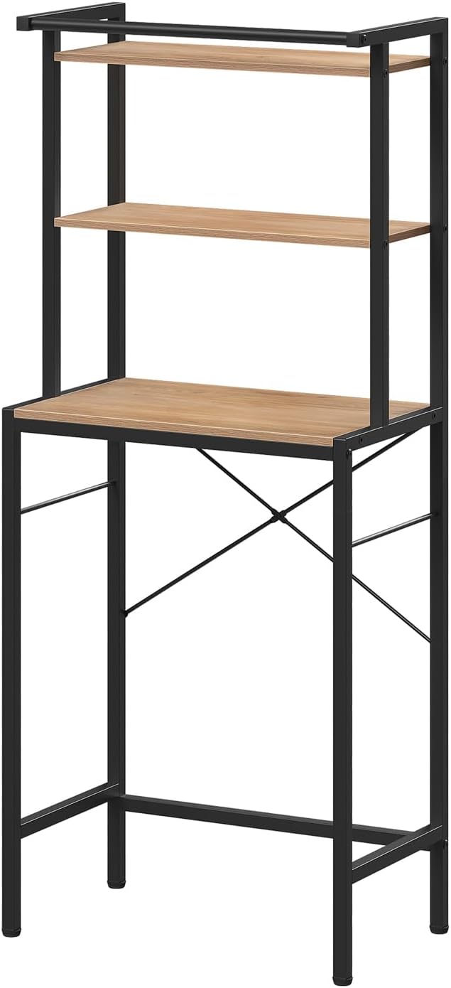Eugad étagère de salle de bain à 3 niveaux au-dessus des toilettes ou de la machine à laver - chêne foncé/noir - 67x40x162 cm