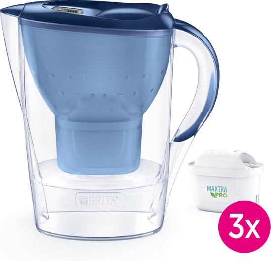 Carafe filtrante BRITA Marella Cool - 2,4 L - Bleue - avec 3 cartouches filtrantes MAXTRA PRO Pure Performance - Lot économique
